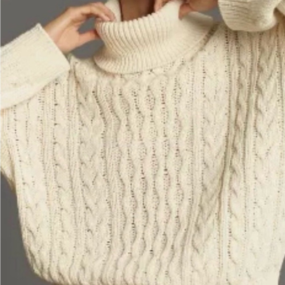 Anthropologie Cable Knit Turtleneck Sweater - Cream